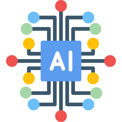 graphic with letters 'AI' inside a colorful circuit board design