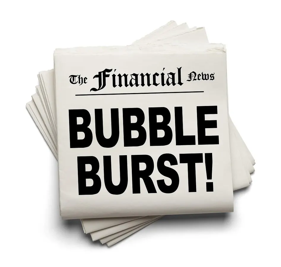 graphic of a newspaper with the headline 'Bubble Burst' 